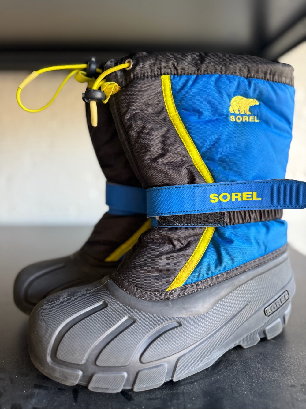 Sorel Kids Blue and Yellow Snow Boots